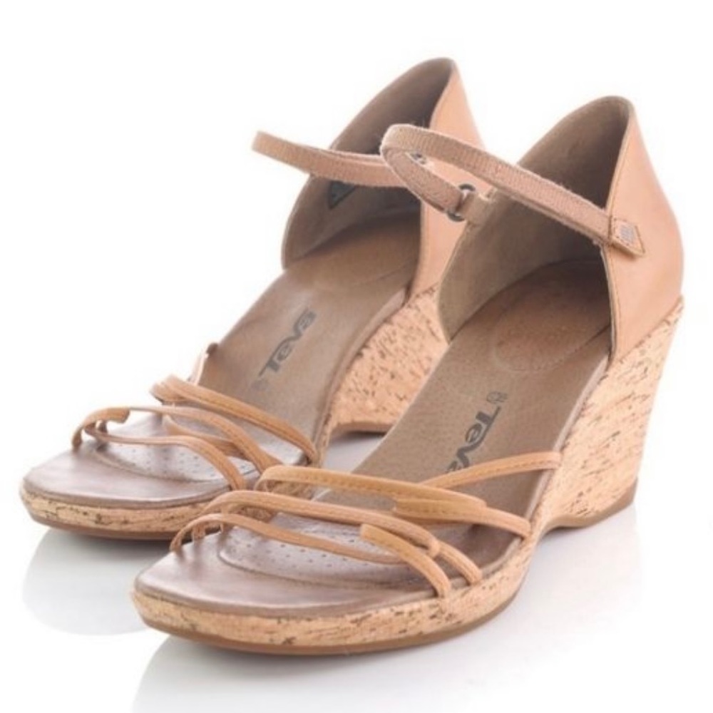 Teva Camel Colored Riviera Cork Wedges NEW
